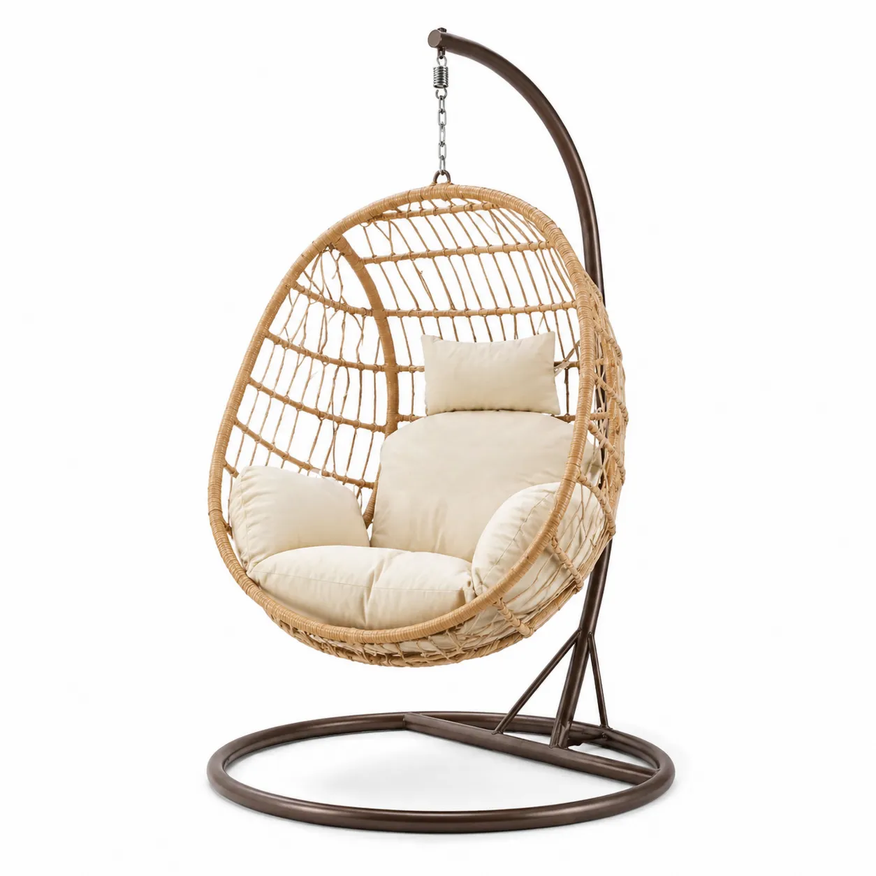 Chaise Suspendue Rotin avec Support en Acier et Coussins Crème