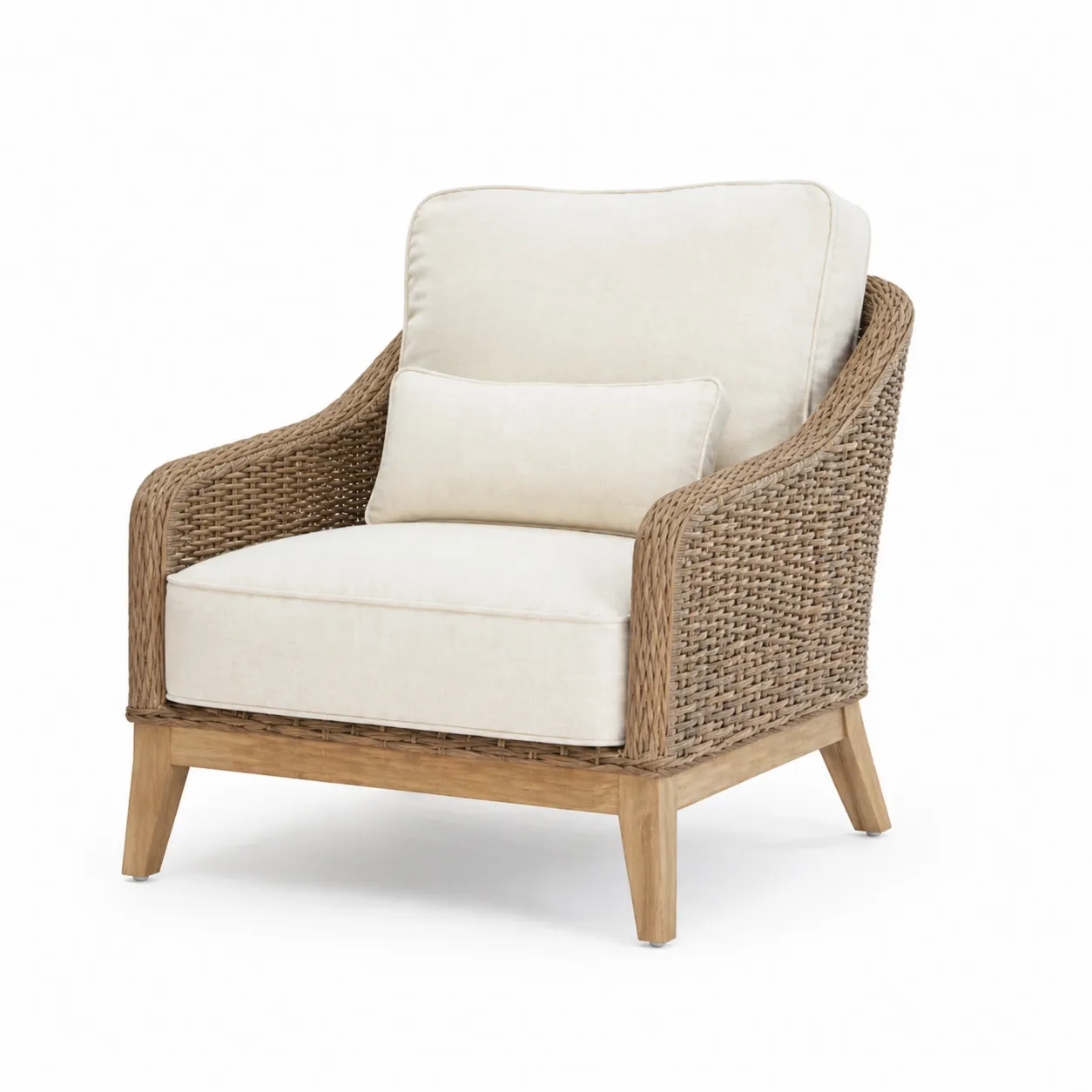 Fauteuil en Rotin avec Coussin en Polyester Beige