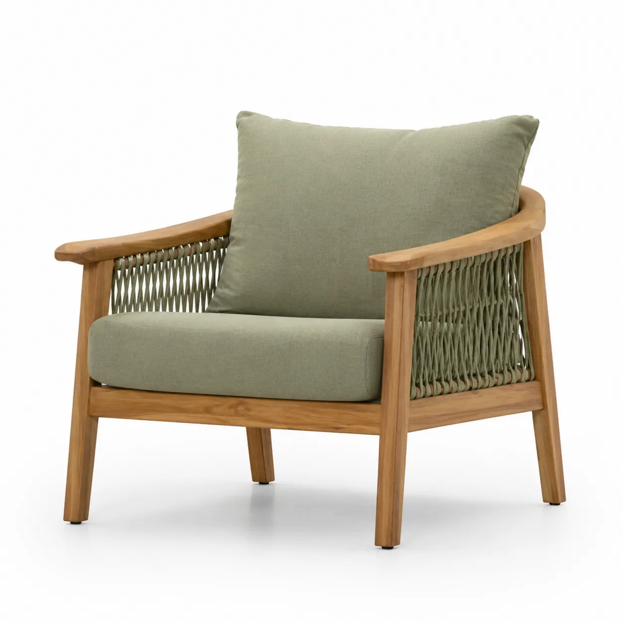 Fauteuil en bois d'acacia et polyester vert