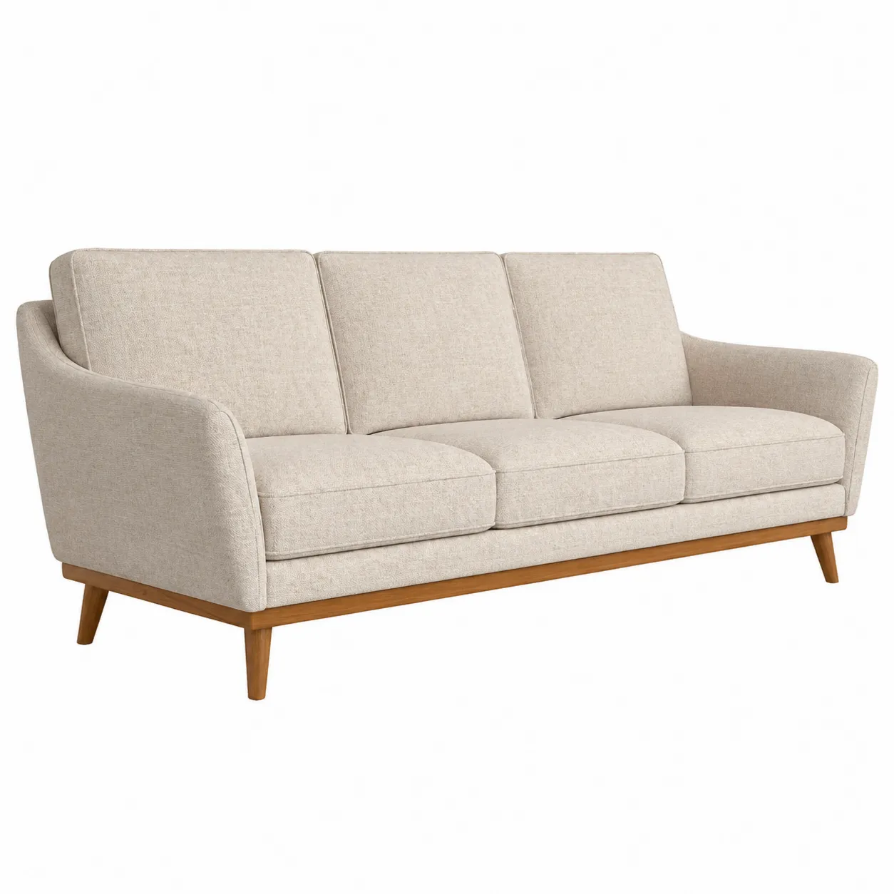 Canapé trois places en tissu avec pieds en bois