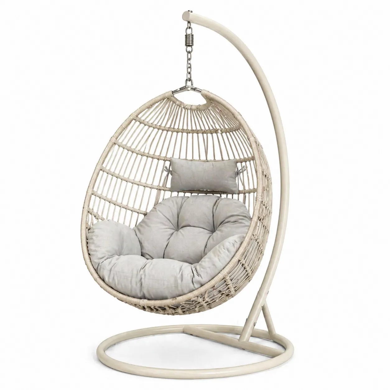 Chaise suspendue en métal et résine avec coussin gris