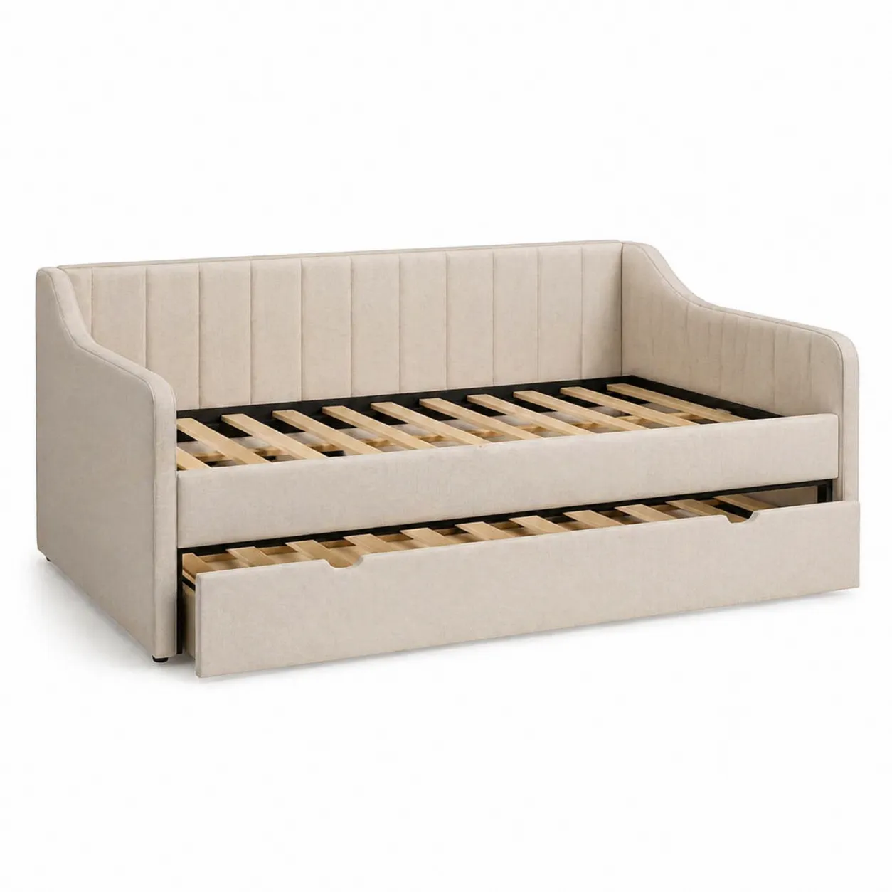 Lit de jour en bois et tissu avec tiroir 200x90 cm Beige