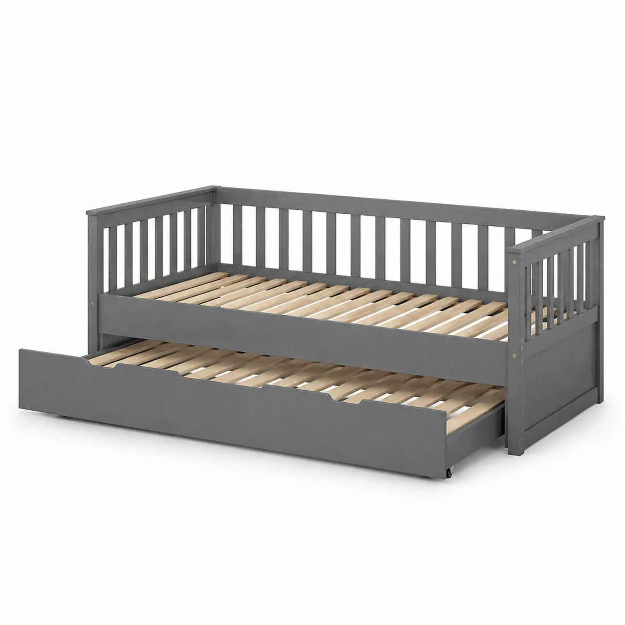 Lit bois de pin gris avec sommier gigogne 200x90 cm