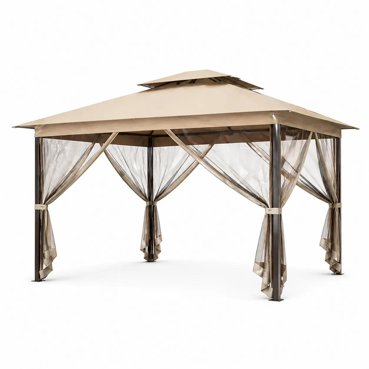 Pavillon de Jardin en Aluminium avec Toit en Polyester et Moustiquaire Beige