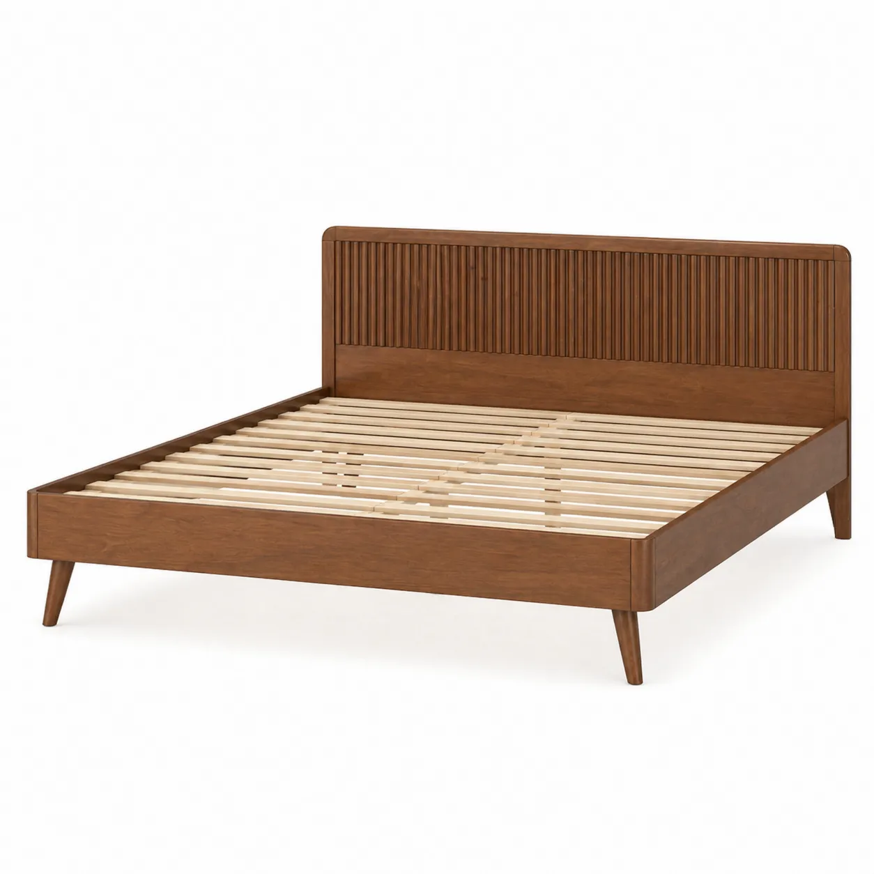 Lit double en bois Noyer avec sommier à lattes