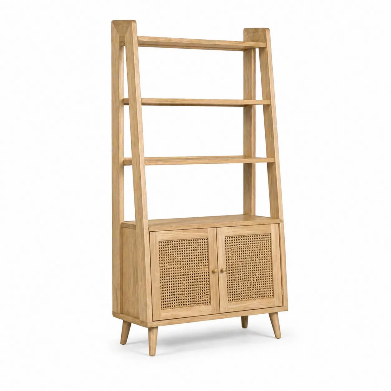 Étagère échelle en bois avec portes en rotin 180cm