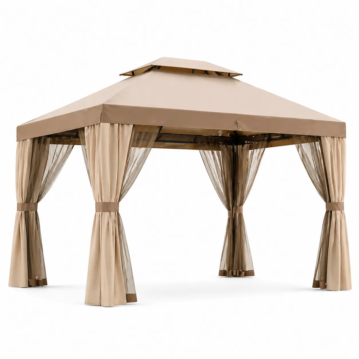 Pavillon de Jardin 3x3 m Aluminium et Polyester Beige