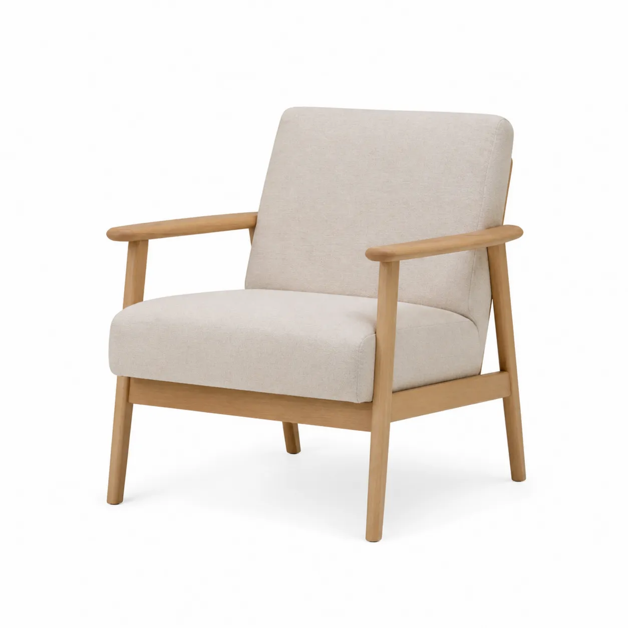 Fauteuil en bois avec revêtement en polyester beige