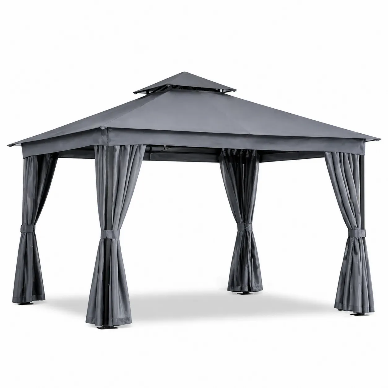 Pavillon en aluminium avec toit en acier et rideaux en polyester Gris 300x400 cm