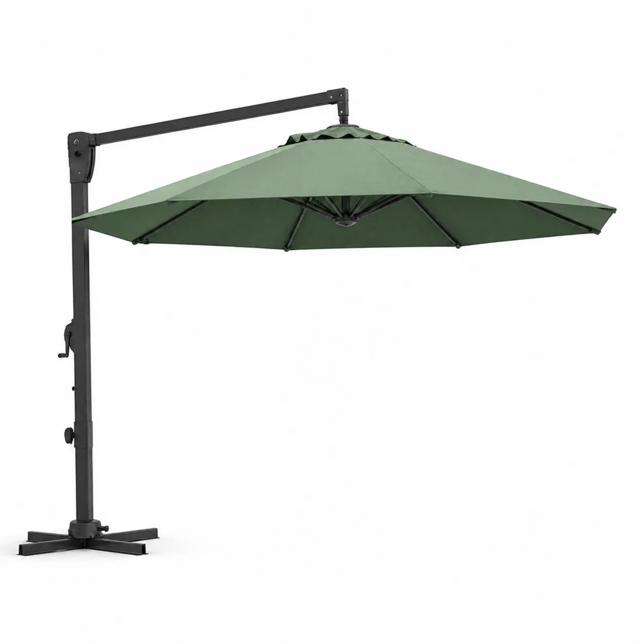Parasol déporté rond en métal vert, diamètre 3m