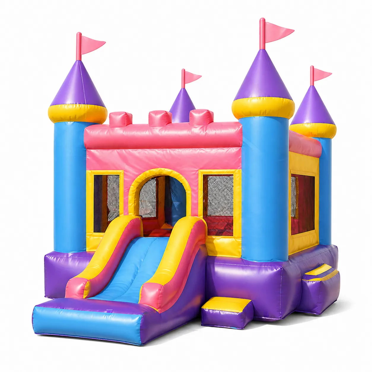 Château gonflable en PVC avec toboggan multicolore pour enfants