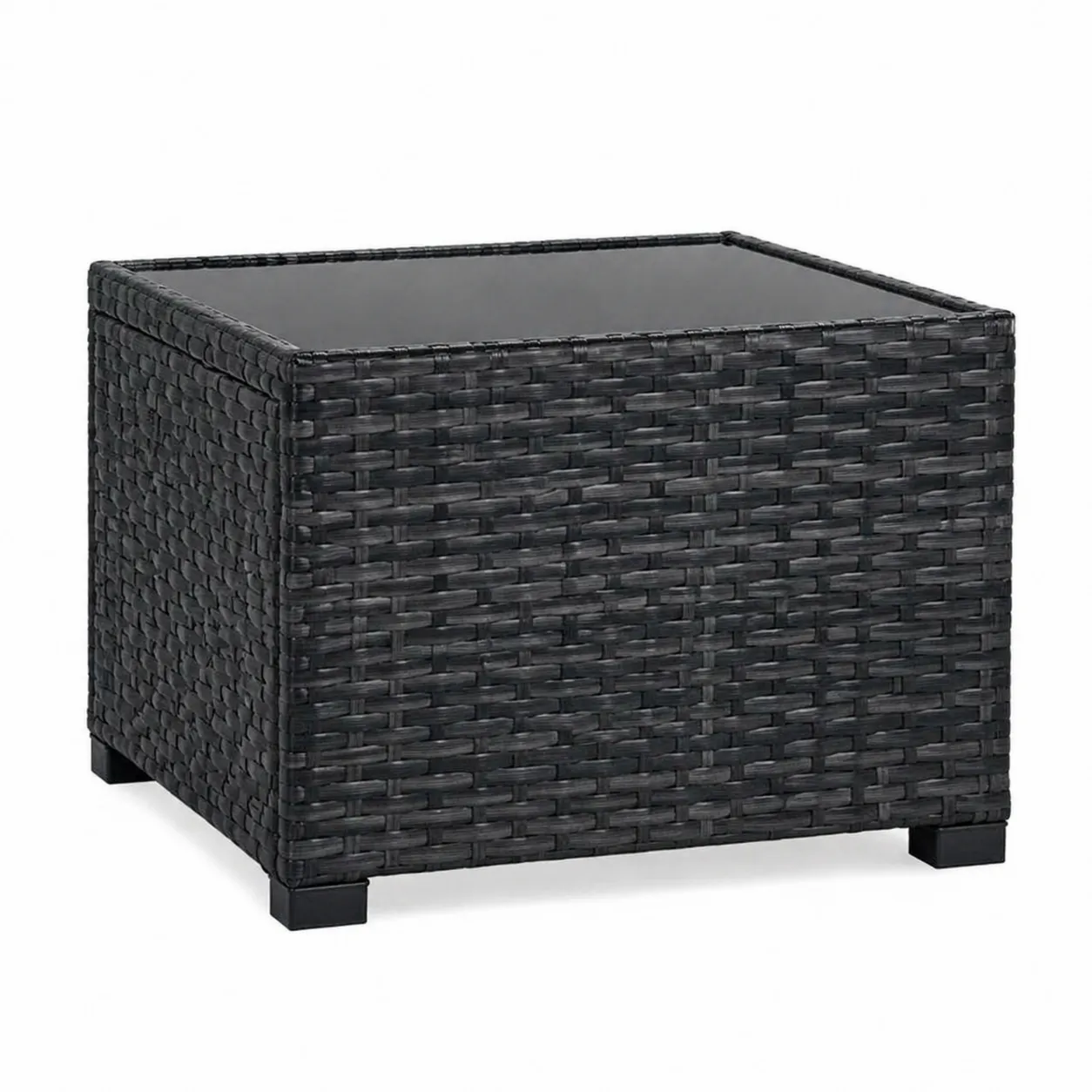 Table basse de jardin en résine avec plateau en verre noir