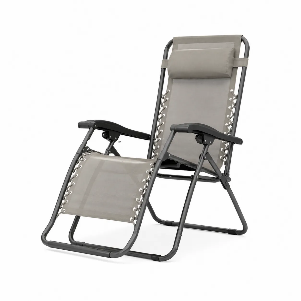 Chaise longue pliante en acier et textilène gris