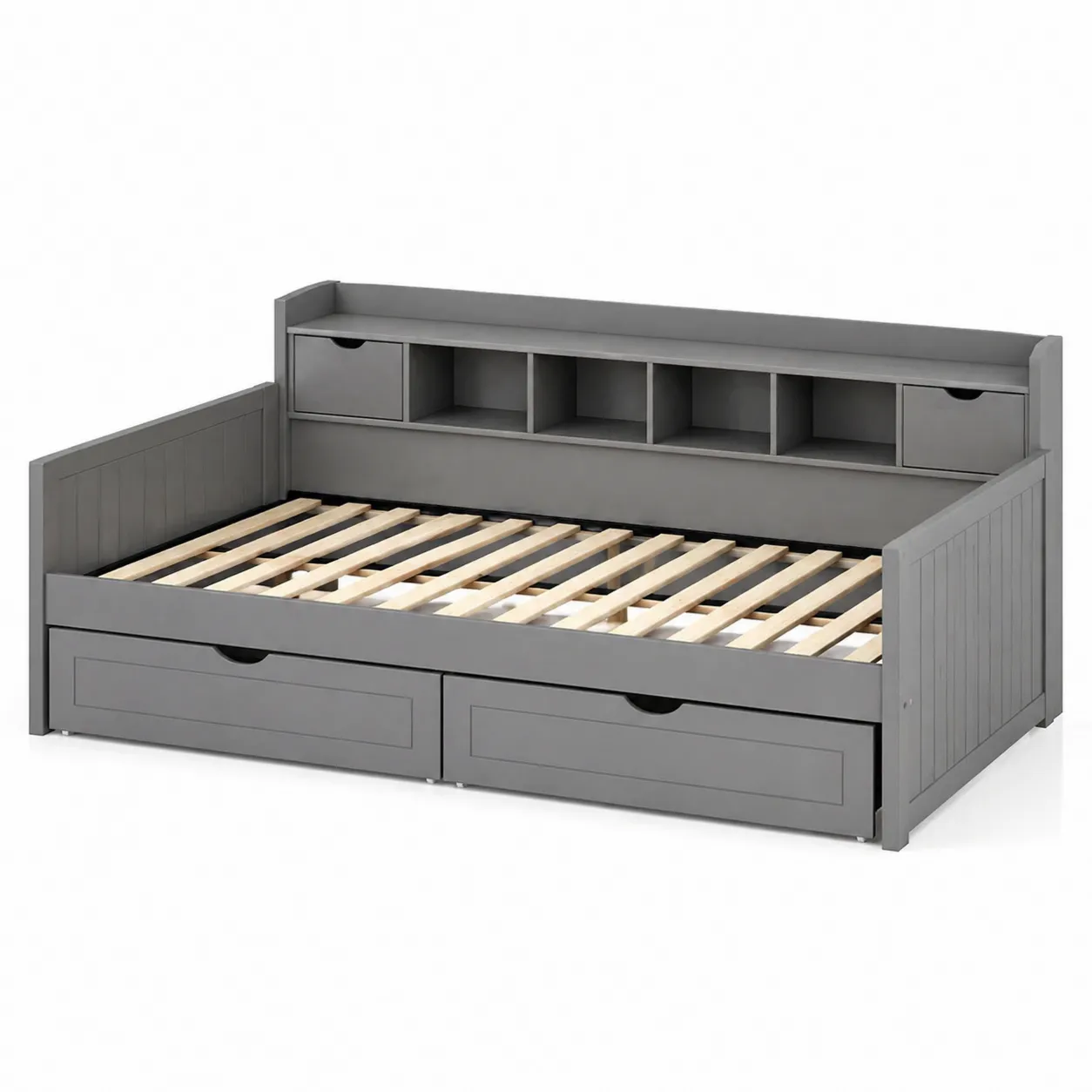 Lit de jour en bois avec rangement et étagères 200x90 cm Gris