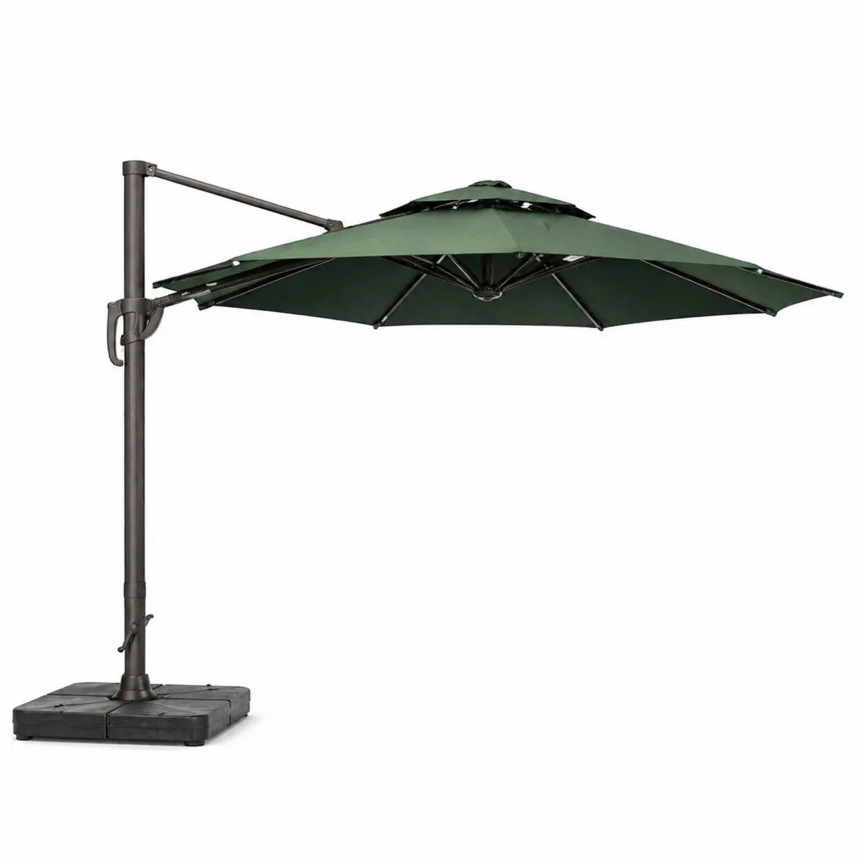 Parasol déporté rond 3m tissu polyester vert cadre aluminium