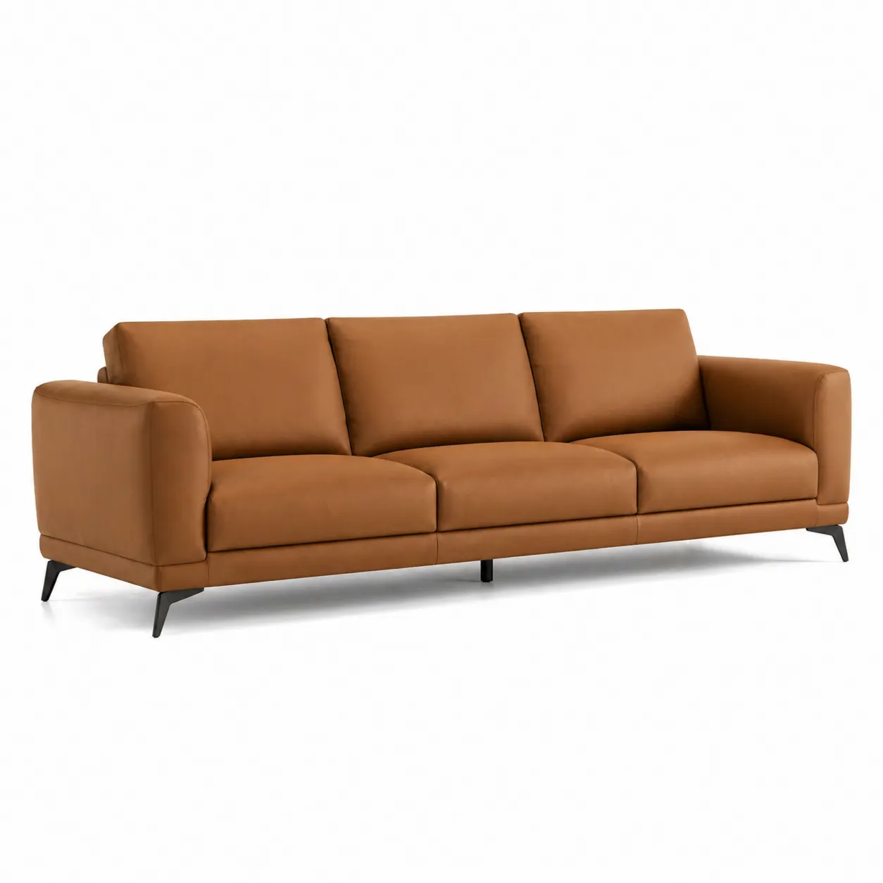 Canapé trois places en cuir synthétique marron avec pieds en métal