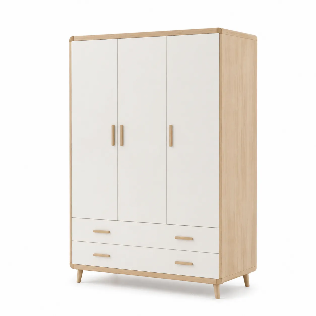 Armoire 3 portes avec 2 tiroirs en bois et MDF blanc 200x120x50 cm