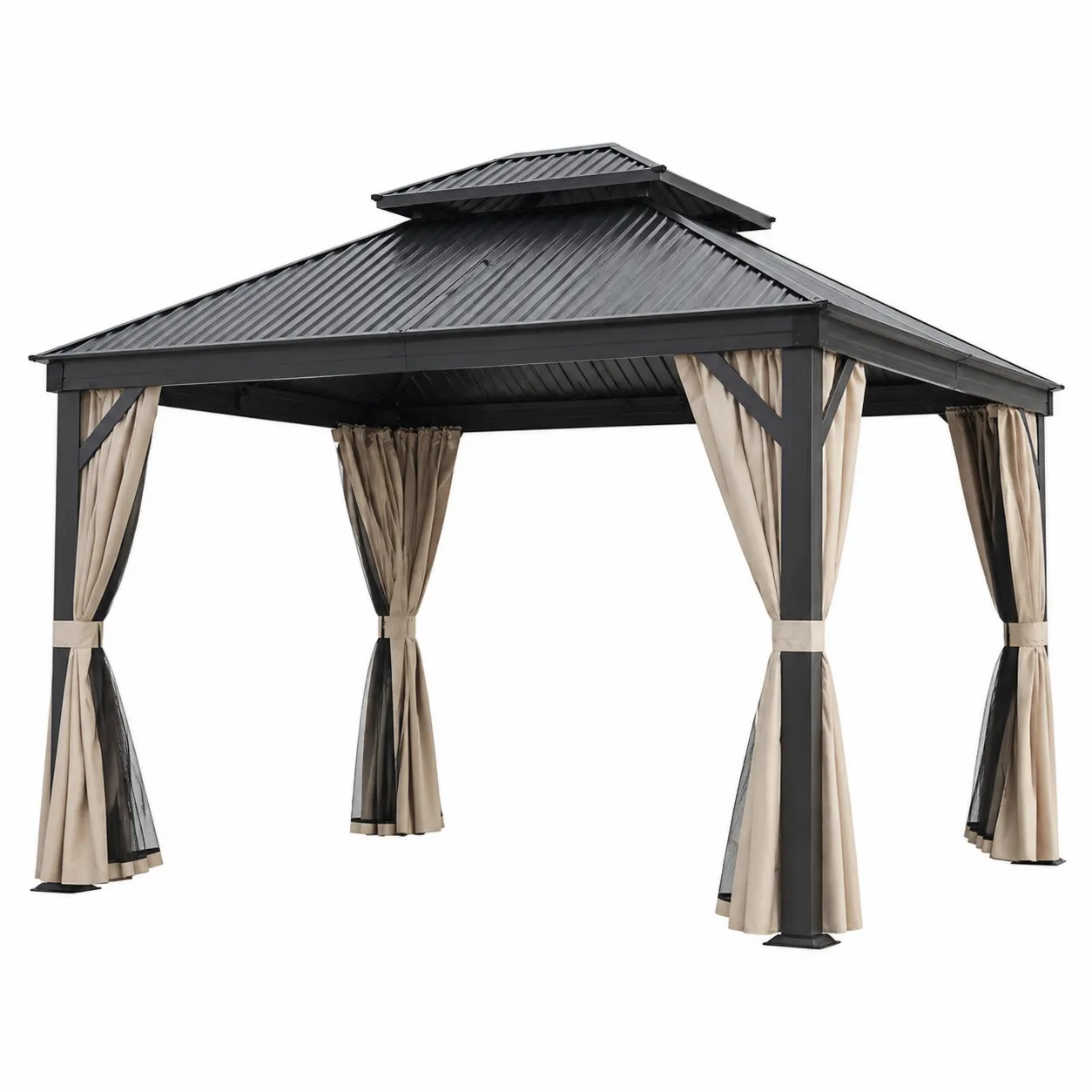 Pavillon en aluminium avec toit en métal et rideaux en polyester 300x400 cm