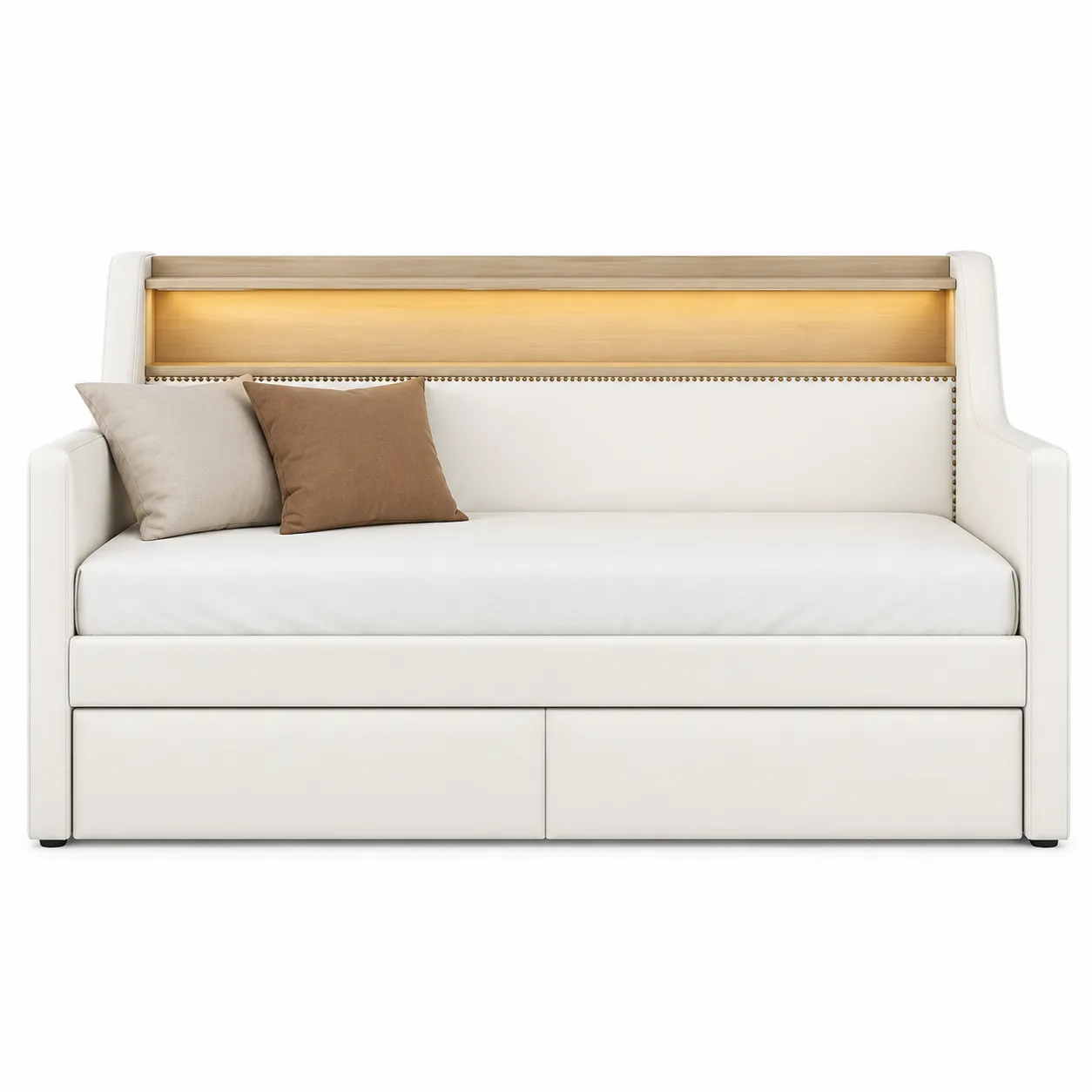 Canapé-lit en bois et cuir avec rangement 200cm