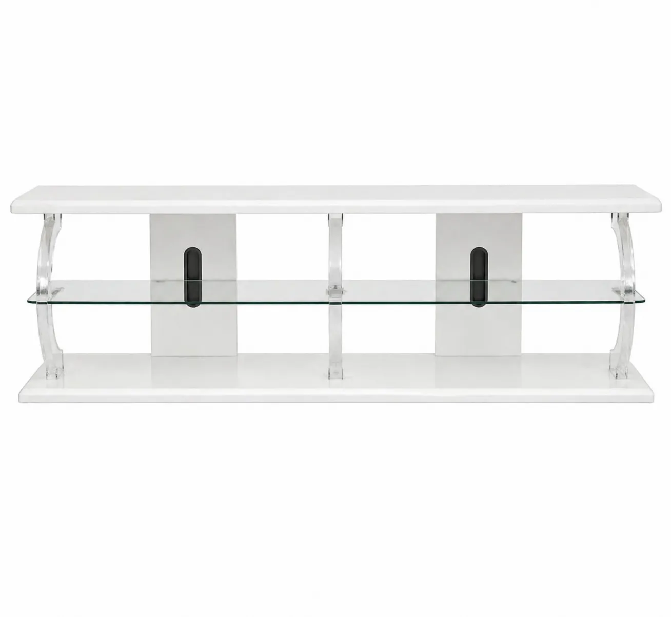 Meuble TV en MDF blanc et verre trempé