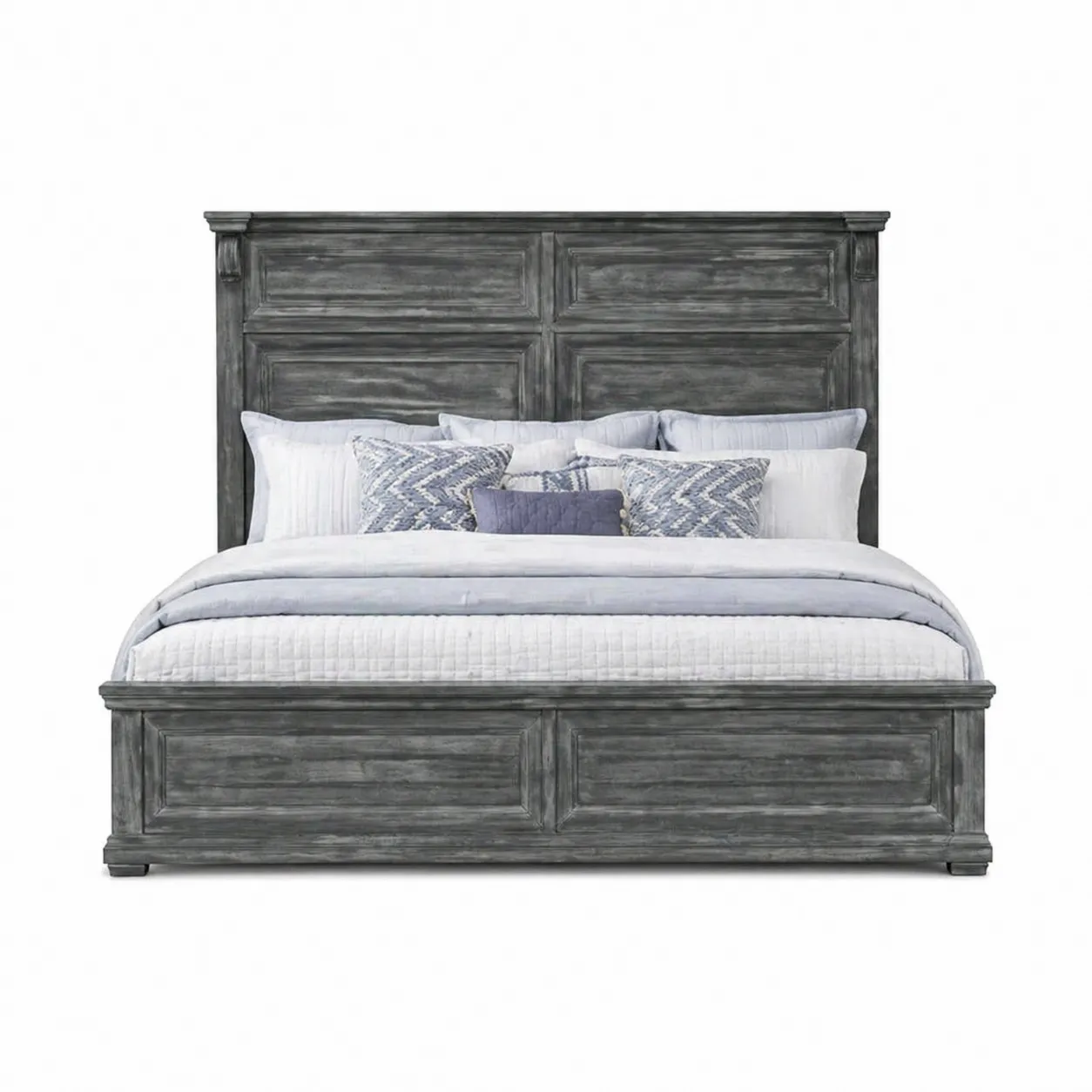 Lit en bois massif gris avec tête de lit 200x160 cm