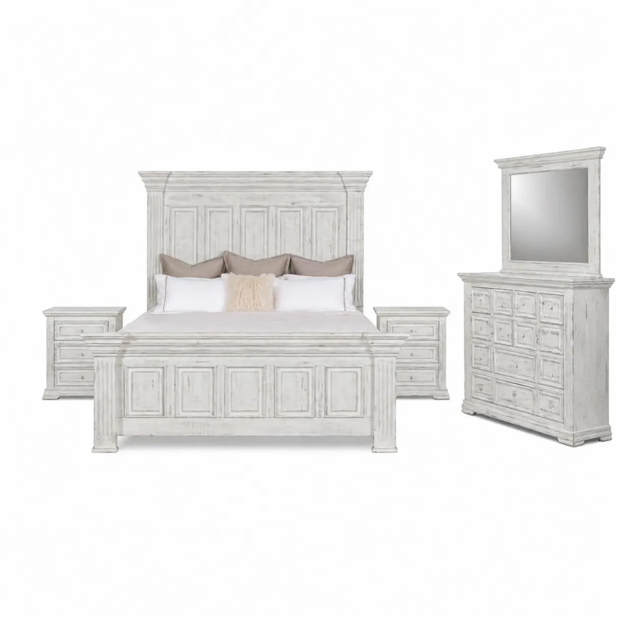 Ensemble de chambre en bois avec lit, commode et tables de chevet