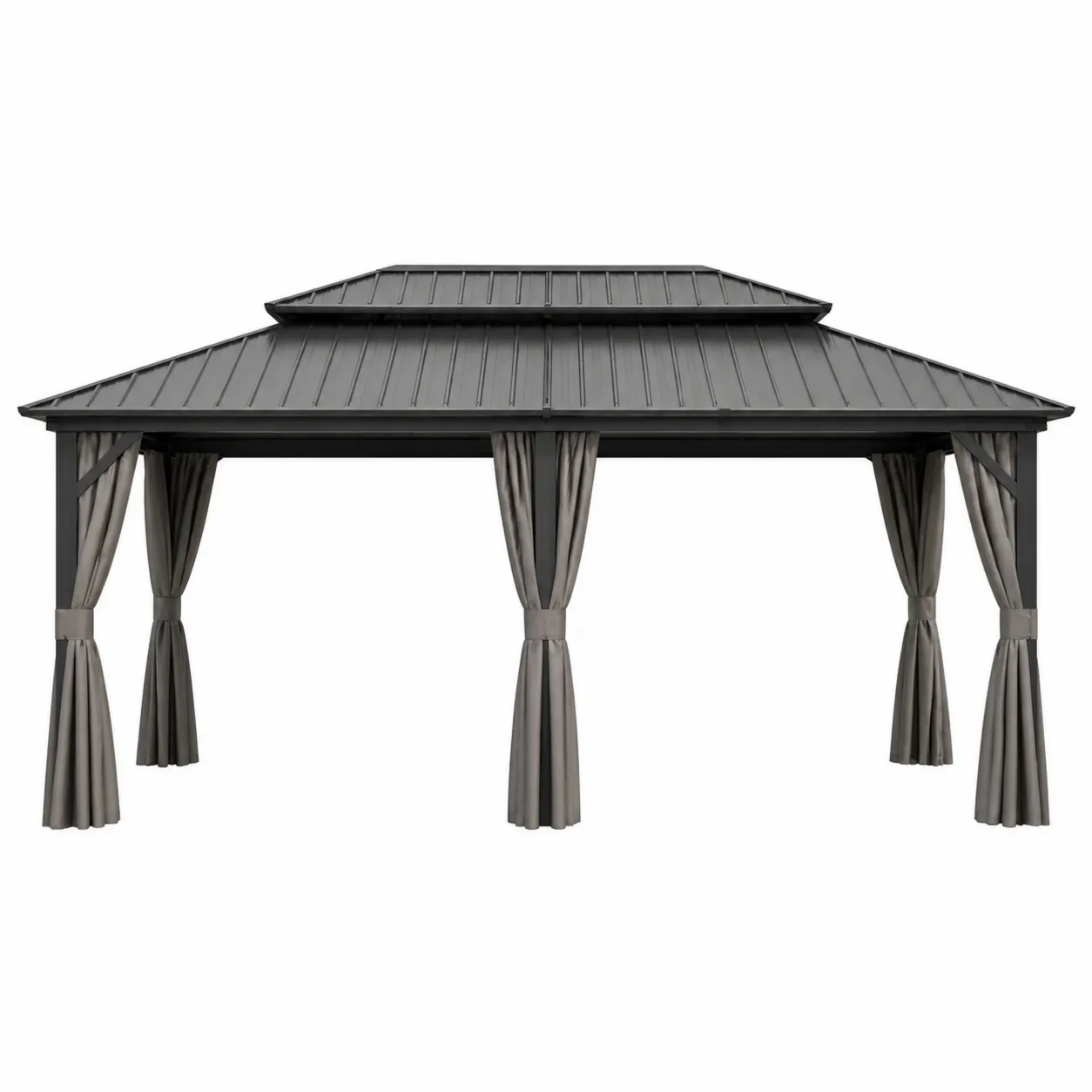 Pavillon de jardin en acier avec toit en aluminium et rideaux en polyester, 4x3m, Gris