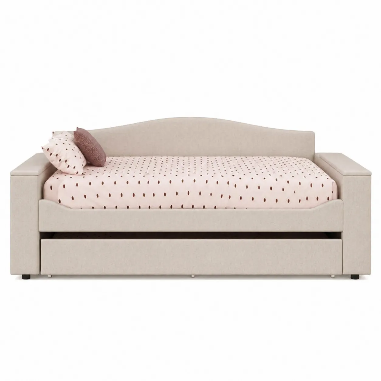 Lit gigogne en bois et polyester avec rangement Beige 200x90 cm