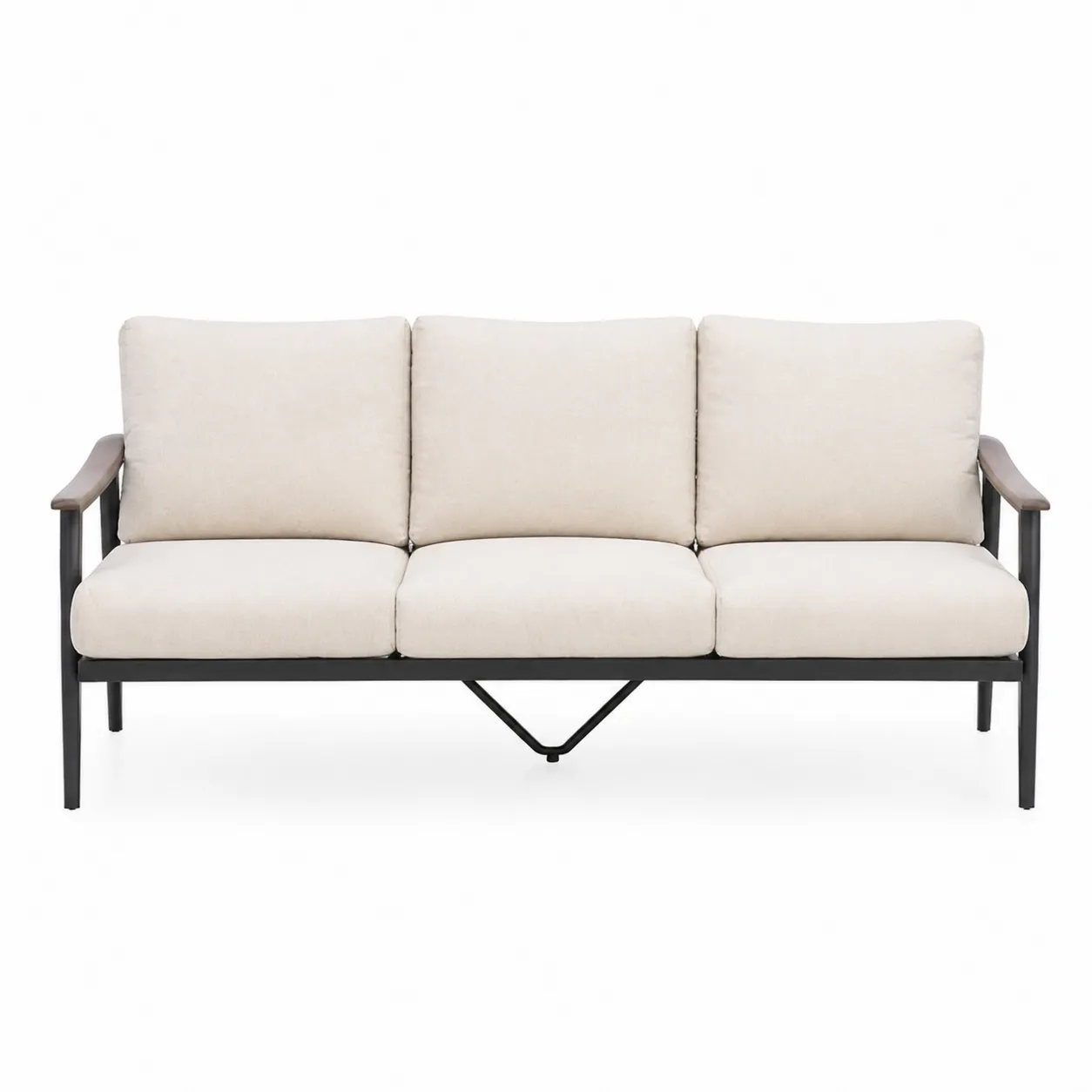 Canapé de Jardin 3 Places Métal Coussins Polyester Beige