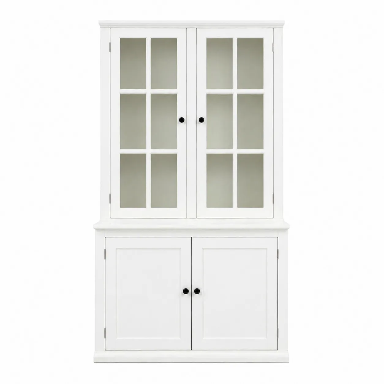 Buffet-vitrine en bois blanc avec portes en verre trempé