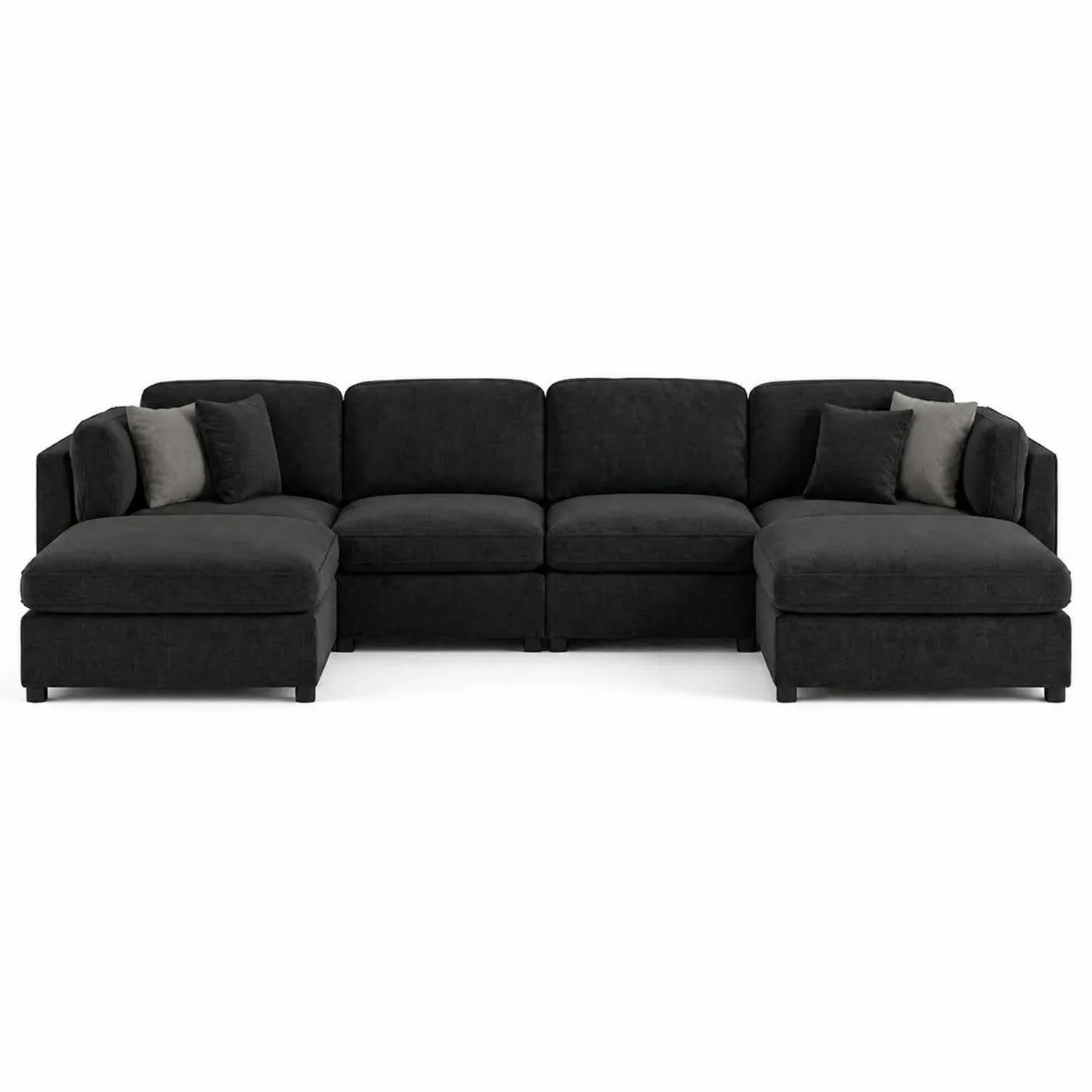 Canapé modulaire en tissu avec méridiennes et coussins Anthracite et Gris