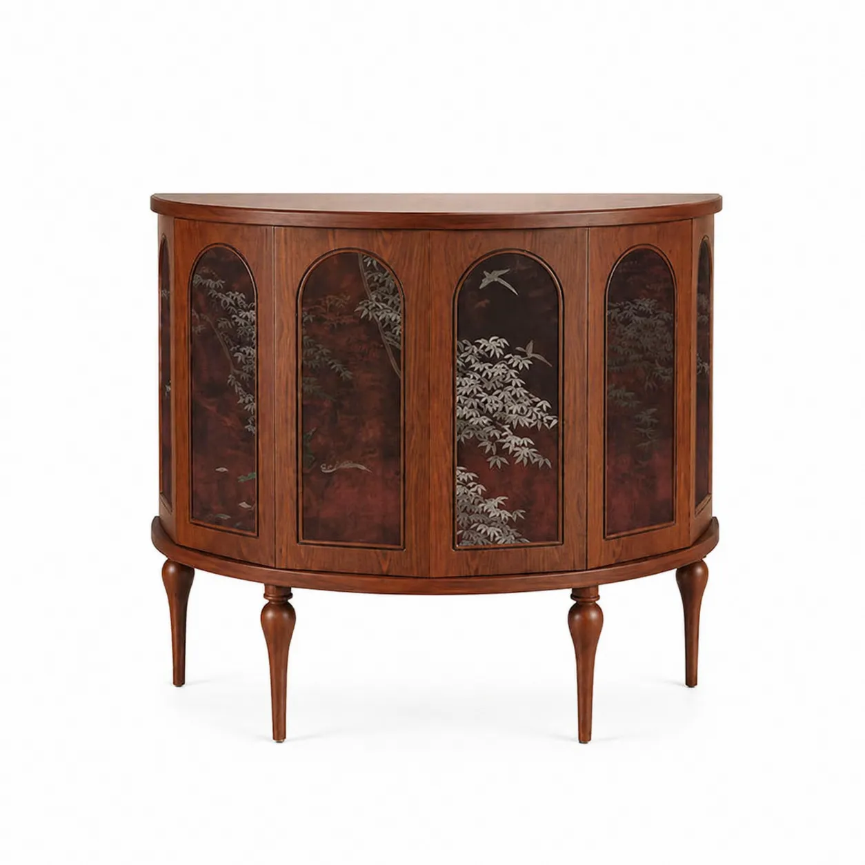 Console demi-lune en bois avec motifs décoratifs