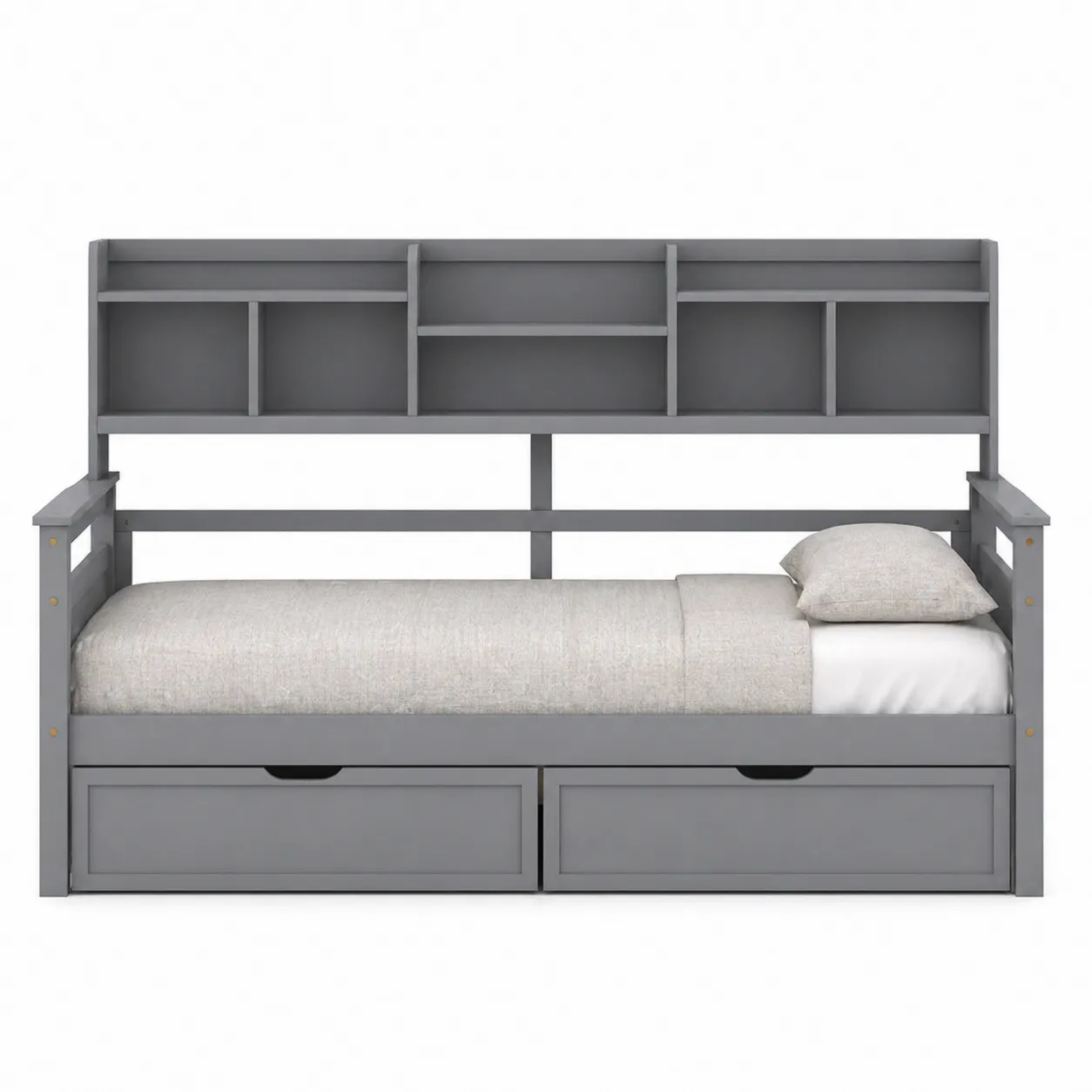 Lit en Bois Gris avec Étagères et Tiroirs 200x90 cm