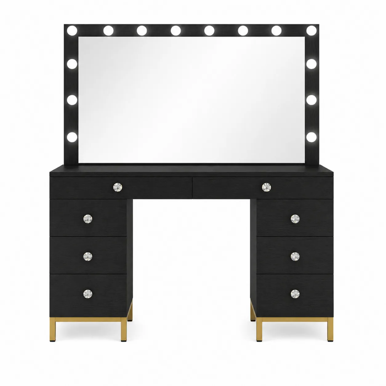 Coiffeuse en bois noir avec miroir éclairé et tiroirs