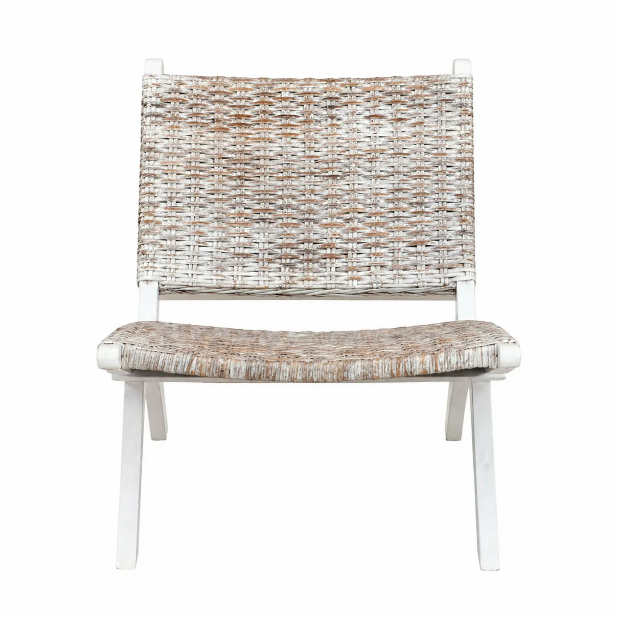 Chaise en rotin avec cadre en bois blanc