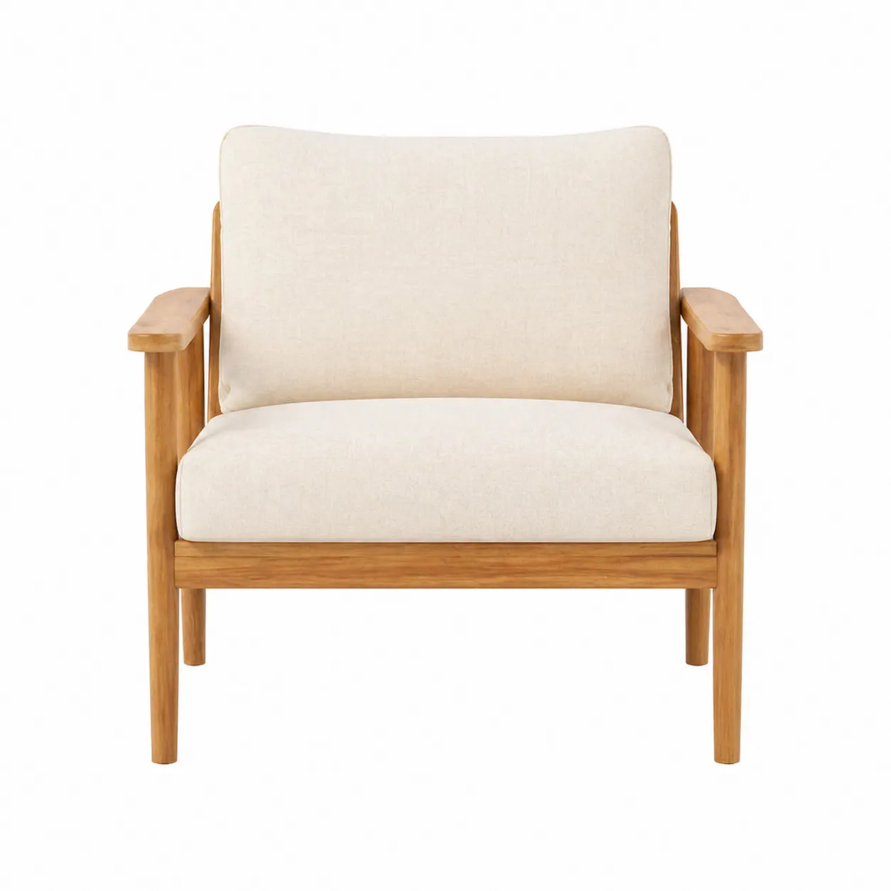 Fauteuil en bois massif avec revêtement en polyester beige