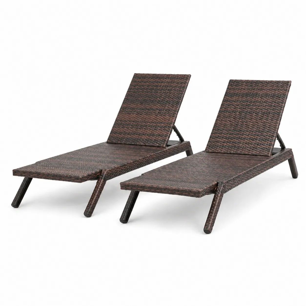 Lot de 2 chaises longues en rotin marron