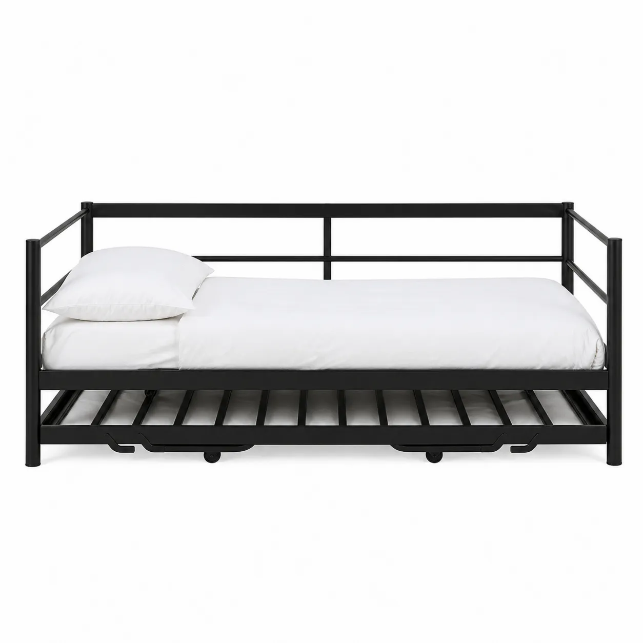 Lit de jour en métal noir avec sommier et matelas