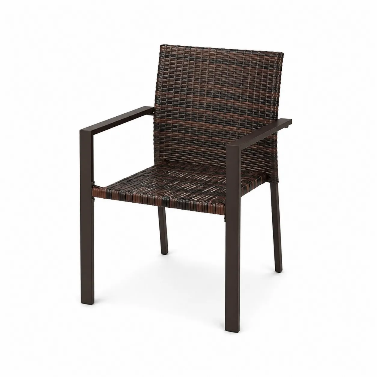 Chaise en métal marron avec assise en résine tressée