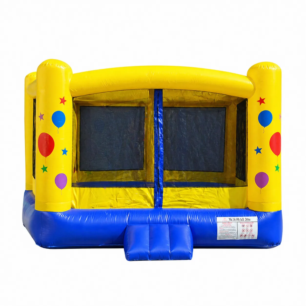 Château Gonflable en PVC Jaune et Bleu avec Motifs de Ballons