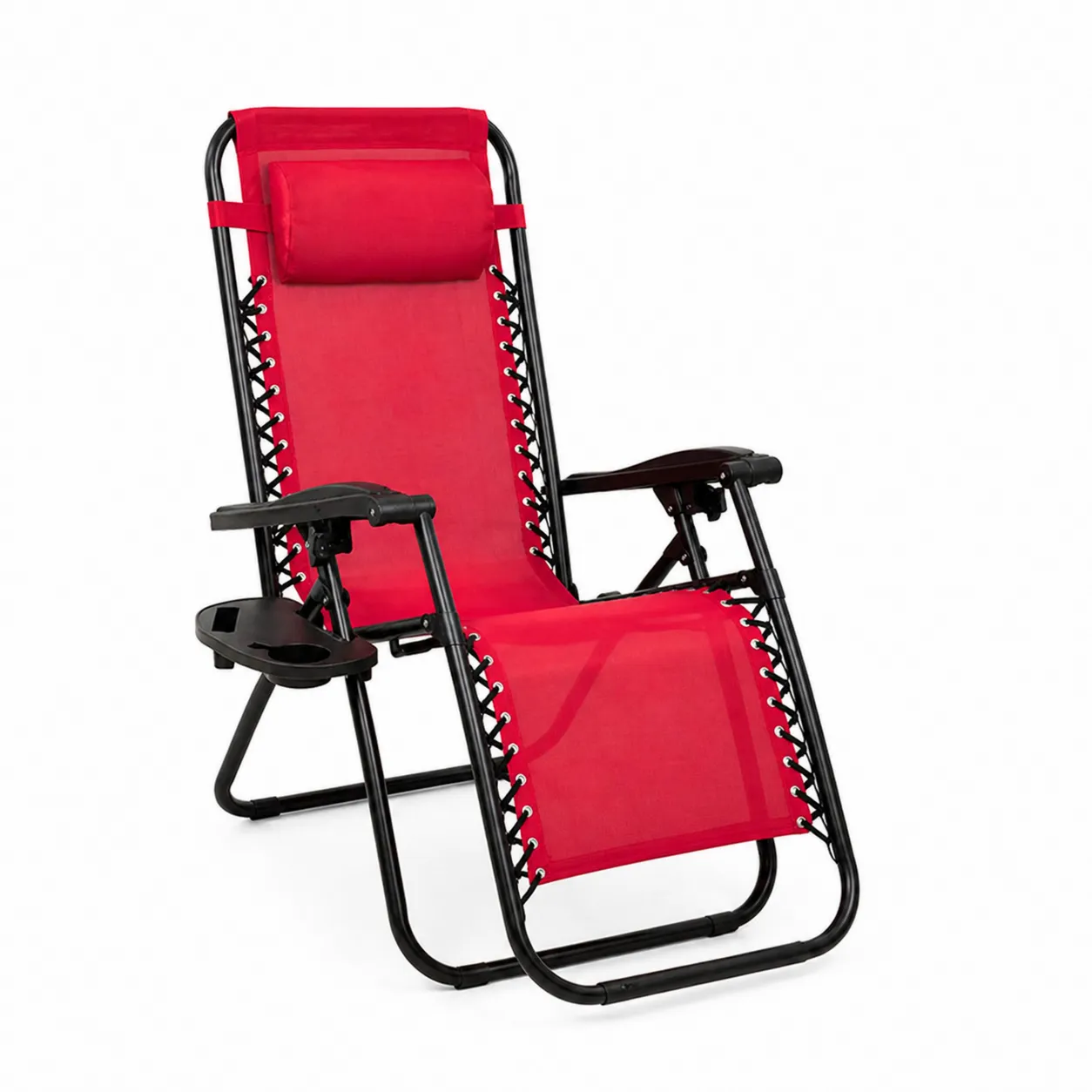 Chaise Longue Pliante Rouge en Acier et Polyester avec Repose-tête
