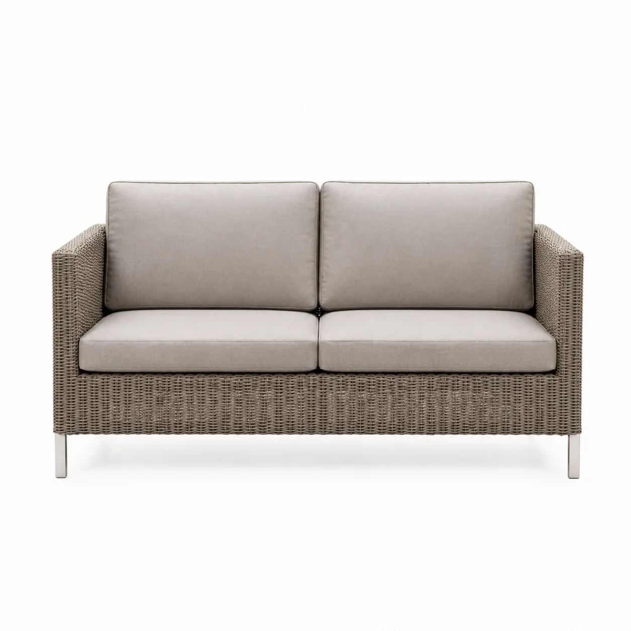 Canapé de jardin 2 places en rotin avec coussins en polyester