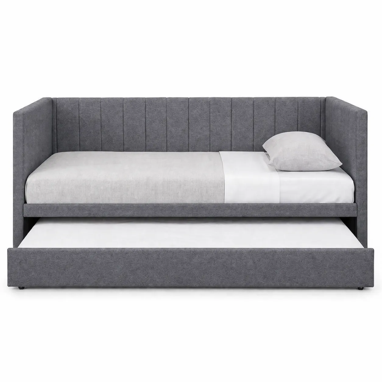 Lit de jour avec lit gigogne en tissu et bois Gris