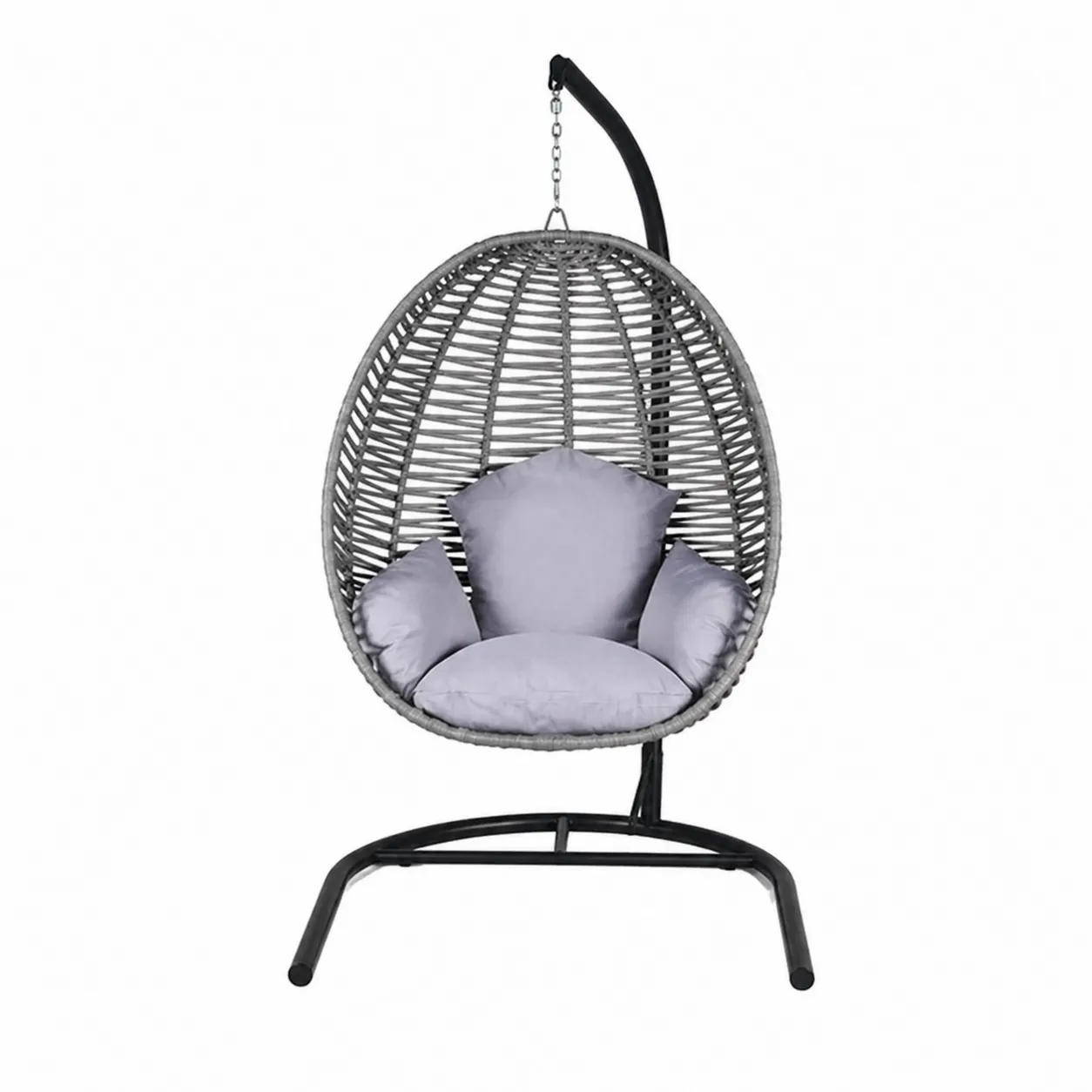 Chaise suspendue œuf en rotin synthétique avec coussins en polyester Gris