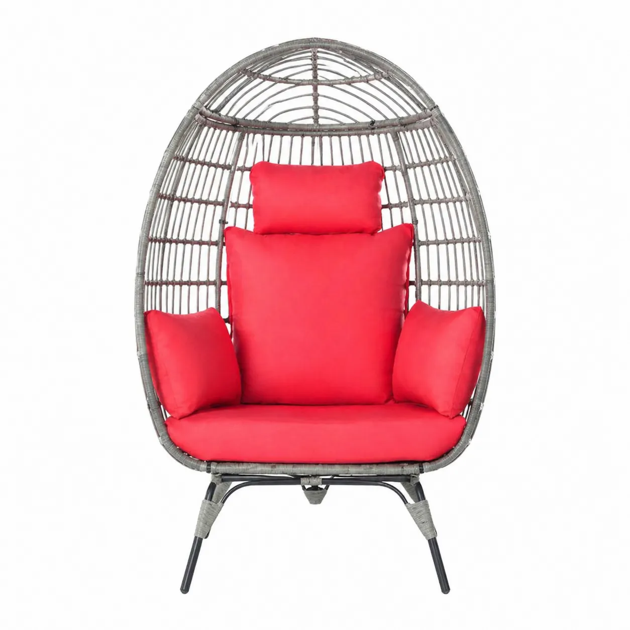 Fauteuil en rotin synthétique avec coussins rouges