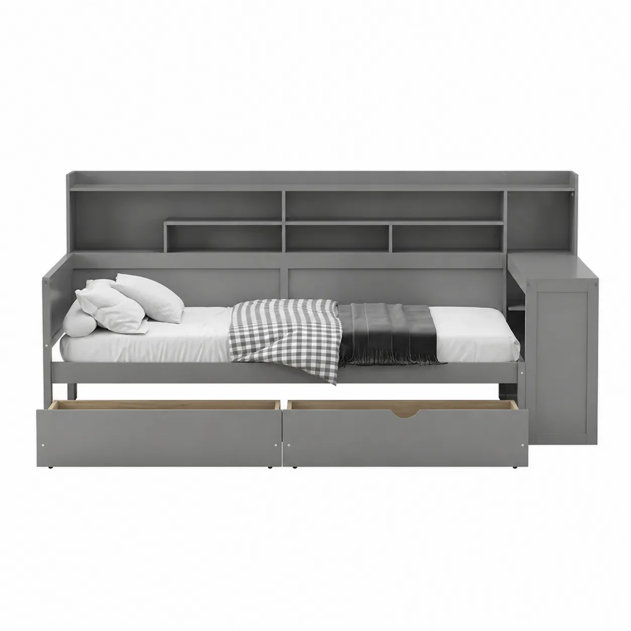 Lit de jour en bois avec étagères et tiroirs 200x90 cm Gris
