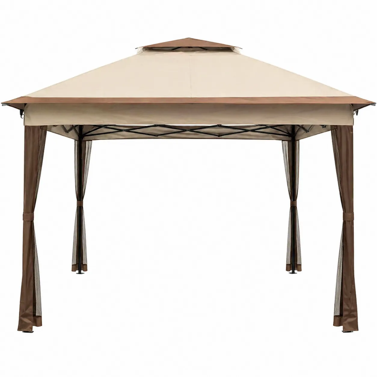 Tonnelle de jardin en métal et polyester avec moustiquaire 3x3m Beige/Marron