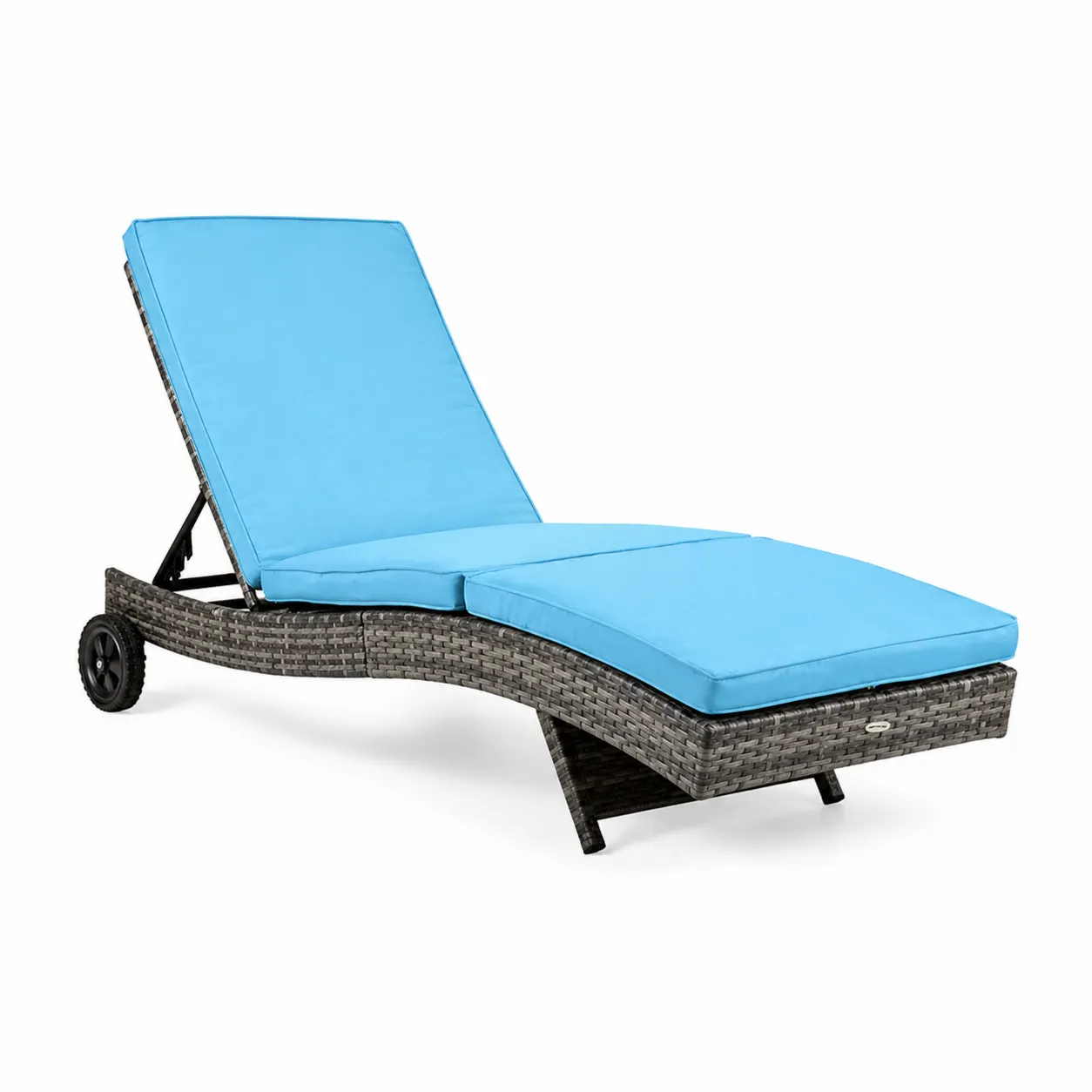Chaise longue en rotin avec coussin bleu réglable 200 cm