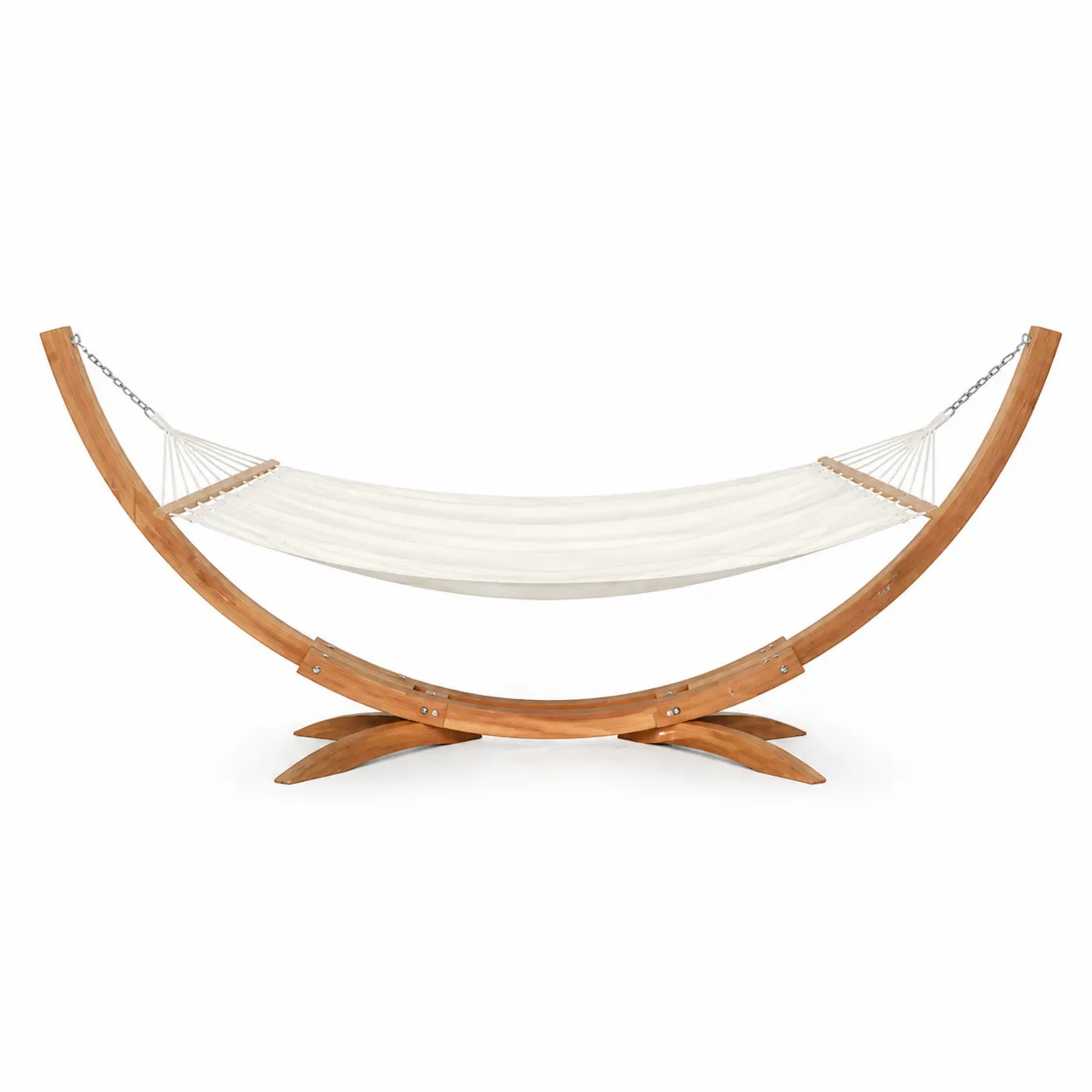 Hamac en Coton avec Support en Bois d'Acacia, Écru, 350 cm