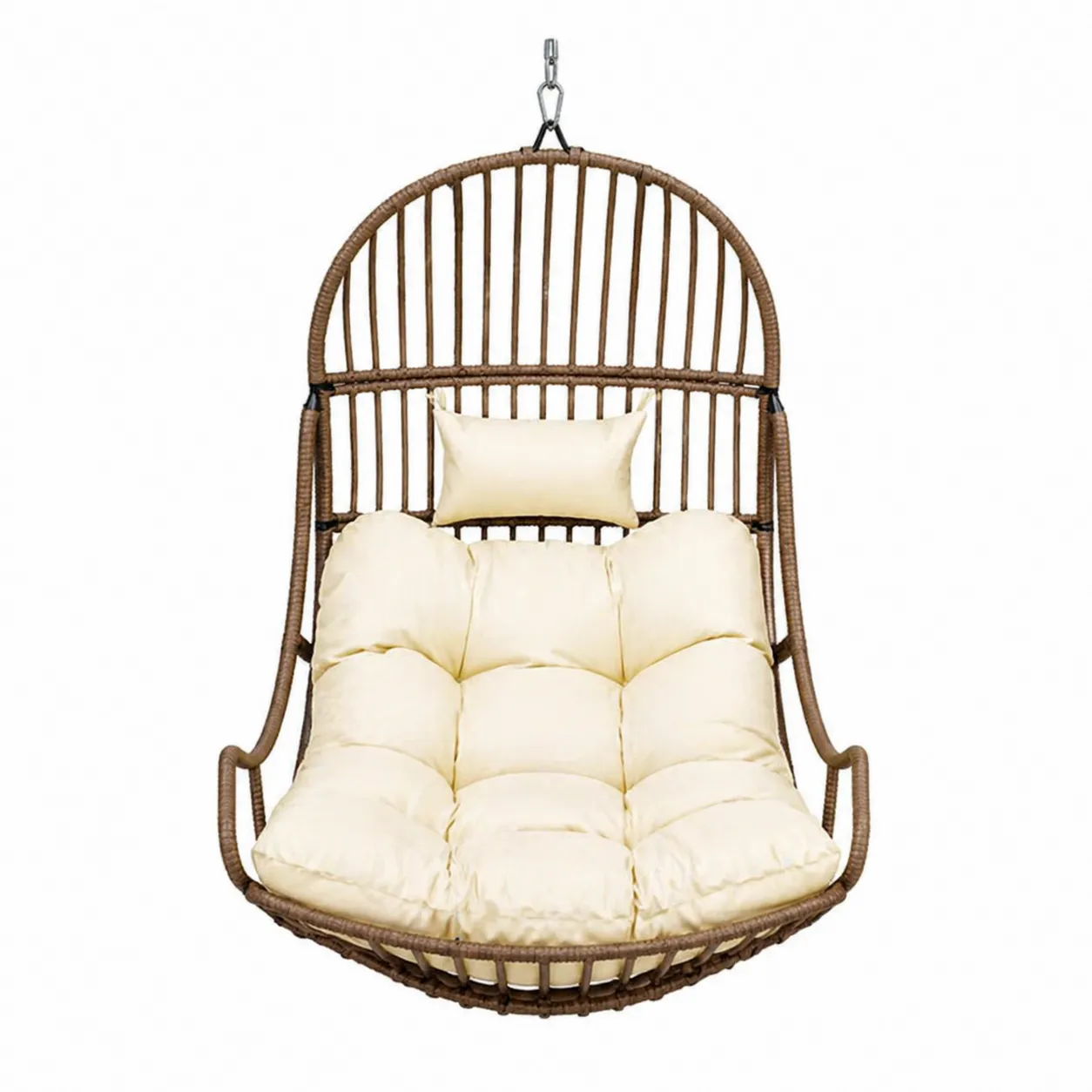 Chaise Suspendue en Rotin Marron avec Coussin Crème